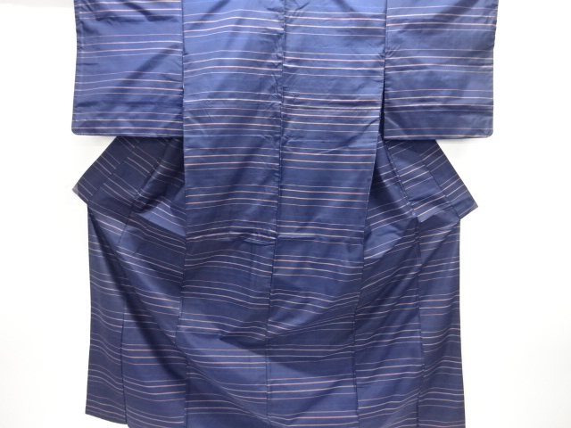 JAPANESE KIMONO / ANTIQUE HORIZONTAL STRIPED WEAVE DORO OSHIMA TSUMUGI